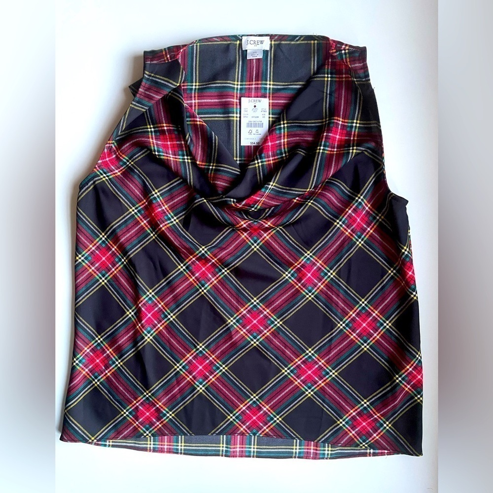 J. Crew Black With Plaid Pattern Cowl Neckline Sleeveless Blouse Size XS NWT